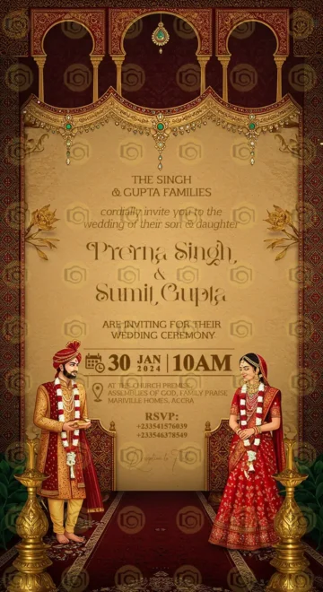 Decorative Indian Wedding Invite Featuring Classic Designs And Bright Colors